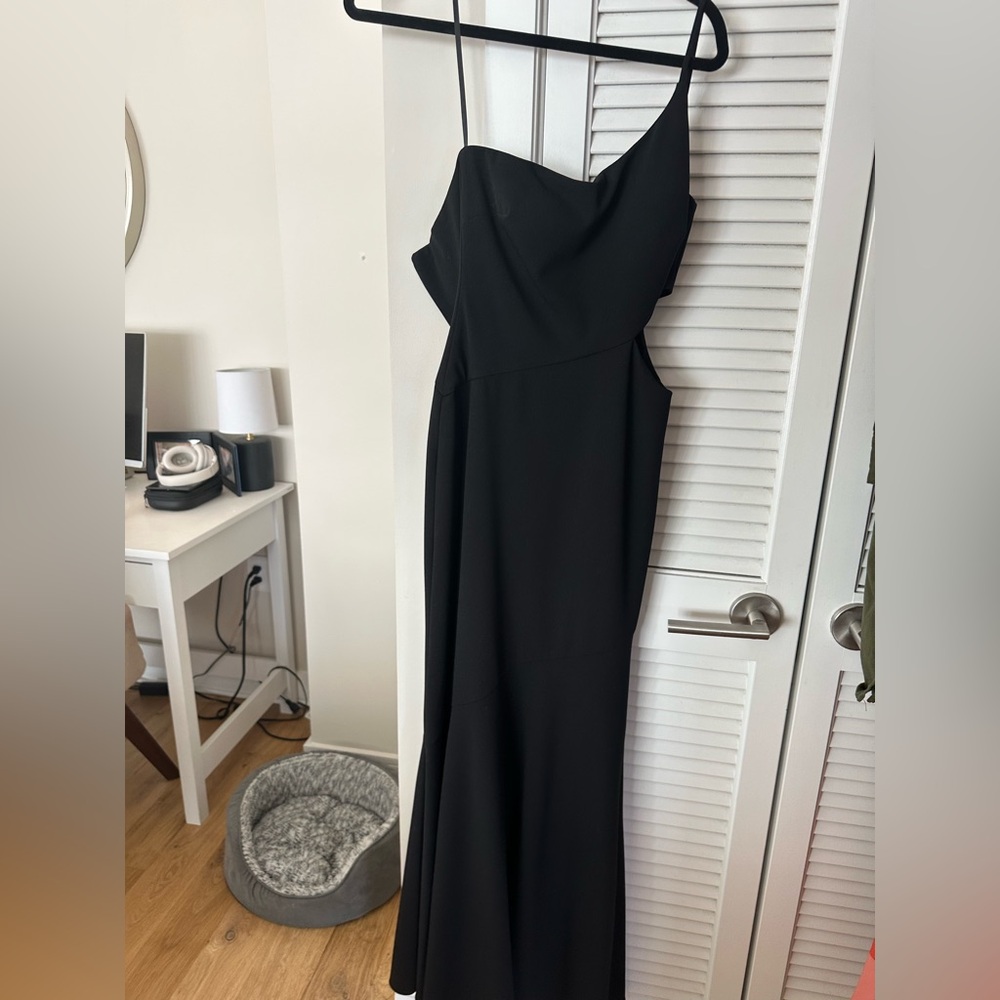 Bloomingdale’s Aqua Black One Shoulder Cut Out Dress